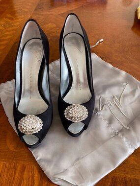 Giuseppe Zanotti Black Satin Pump Crystal/Rhinestone Embellished